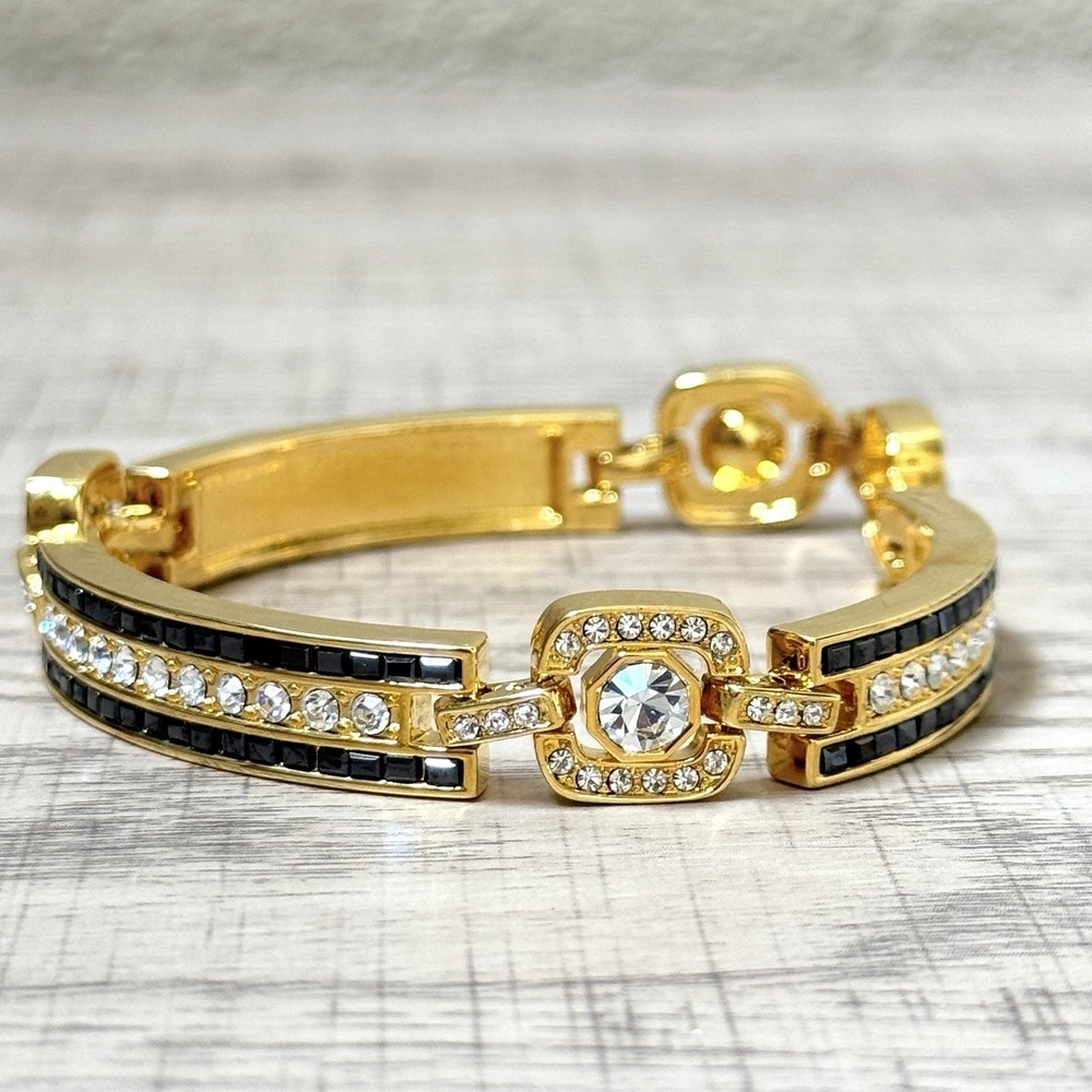 Camrose & Kross JBK Black & Clear Rhinestone Gold Tone Bracelet 8.5" - Picture 3 of 11